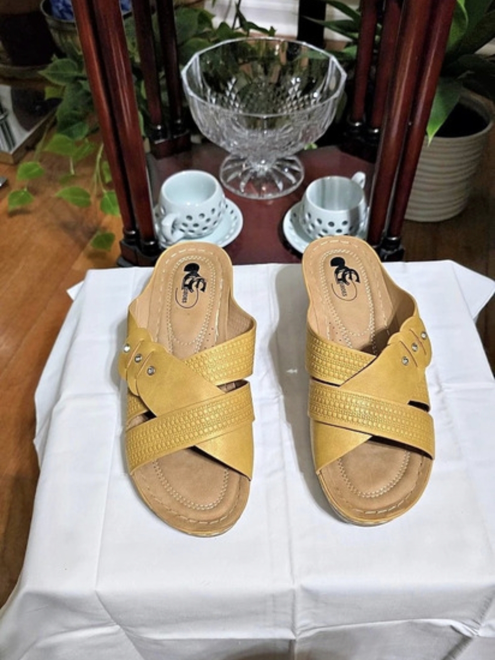 Yellow Wedge Sandals Like New